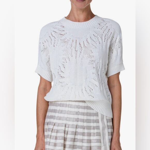 Akris Punto "Hello Sunshine" Cream Knit Short Sleeve Pullover Sweater Size 10 - Picture 1 of 13